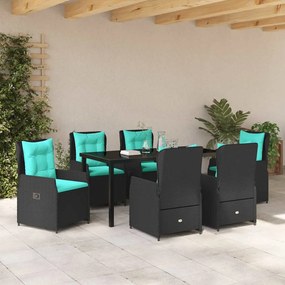vidaXL Σέτ φαγητού για κήπο με μαξιλάρι 7 pcs Μαύρο Πολυ ράταν