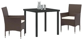 vidaXL Σέτ φαγητού για κήπο με μαξιλάρι 3 pcs Καφέ Πολυ ράταν