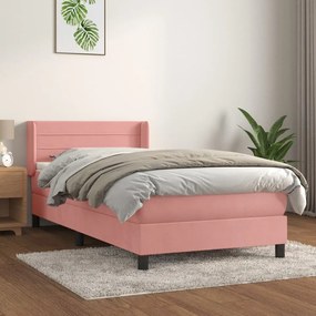 Κρεβάτι Boxspring με Στρώμα Ροζ 90x190 εκ. Βελούδινο - Ροζ