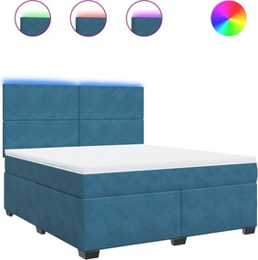 vidaXL Κρεβάτι Boxspring με Στρώμα Μπλε 180x200 εκ. Βελούδινο