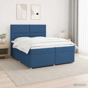 vidaXL Κρεβάτι box spring με στρώμα Μπλε 200 x 200 cm Ύφασμα