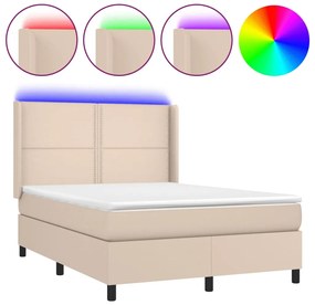 Κρεβάτι Boxspring Στρώμα&amp;LED Καπουτσίνο 140x200 εκ. Συνθ. Δέρμα - Καφέ