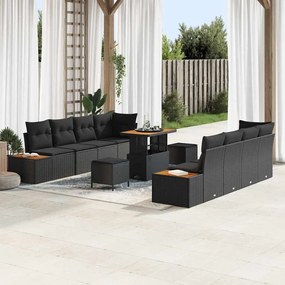 vidaXL Σετ Καναπέ Κήπου με μαξιλάρι 11 pcs Μαύρο Πολυ ράταν