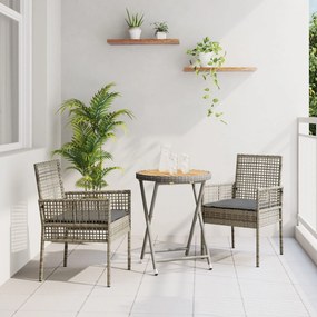 vidaXL Σετ Γκαρντεν Μπίστρα 3 Τεμαχίων με Μαξιλάρια Γκρι Πολυ Ράτανα