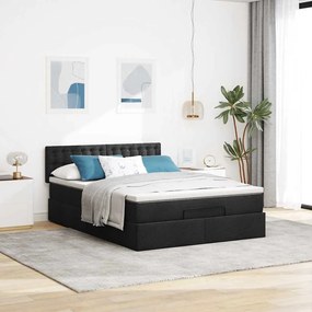 vidaXL Οθωμανικό κρεβάτι με στρώμα &amp; LEDs Μαύρο 140x200 cm Ύφασμα