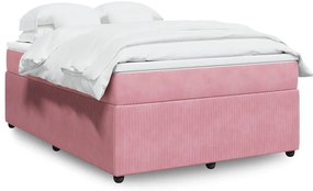 vidaXL Κρεβάτι Boxspring με Στρώμα Ροζ 160x200 εκ. Βελούδινο