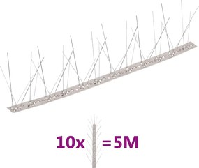 vidaXL Απωθητικές Ακίδες Περιστεριών 5 Σειρών Σετ των 10 5μ Αν.Ατσάλι