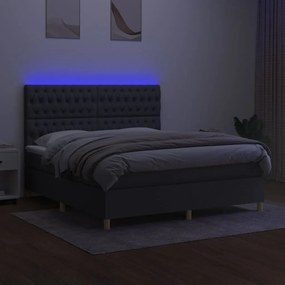 vidaXL Κρεβάτι Boxspring με Στρώμα & LED Σκ.Γκρι 160x200 εκ Υφασμάτινο