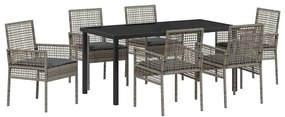 vidaXL Σέτ φαγητού για κήπο με μαξιλάρι 7 pcs Γκρι Πολυ ράταν