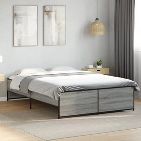 vidaXL Πλαίσιο Κρεβατιού Γκρι Sonoma 140x190 εκ. Επεξ. Ξύλο &amp; Μέταλλο