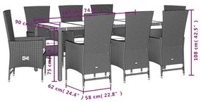 vidaXL Σετ Τραπεζαρίας Κήπου 9 τεμ. Μπεζ Συνθετικό Ρατάν με Μαξιλάρια