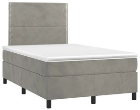 Κρεβάτι Boxspring με Στρώμα &amp; LED Αν.Γκρι 120x200 εκ. Βελούδινο - Γκρι