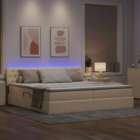 vidaXL LED Κρεβάτι αποθήκευσης με στρώμα Κρέμ 200 x 200 cm Ύφασμα