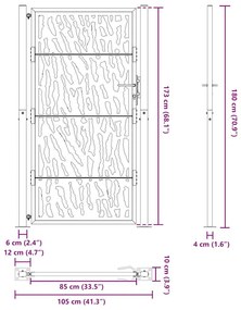 Πύλη κήπου 105x180 cm από διαβρωμένο χάλυβα με σχέδιο ίχνος - Καφέ