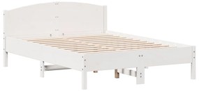 Κρεβάτι Βιβλιοθήκη Χωρίς Στρώμα Λευκό 135x190 εκ Μασίφ Πεύκο - Λευκό