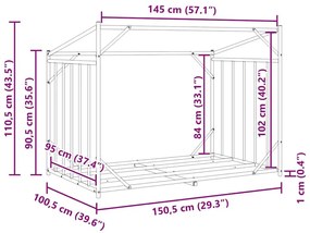 Ράφι για καυσόξυλα με κάλυμμα βροχής 150,5x100,5x110,5 εκ. - Μαύρο