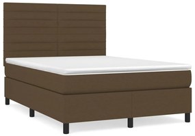 vidaXL Κρεβάτι Boxspring με Στρώμα Σκούρο Καφέ 140x190 εκ. Υφασμάτινο