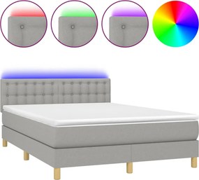 vidaXL Κρεβάτι Boxspring με Στρώμα &amp; LED Αν.Γκρι 140x190εκ. Υφασμάτινο