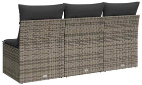 vidaXL Καναπές Κήπου Τριθέσιος Γκρι από Συνθετικό Ρατάν με Μαξιλάρια