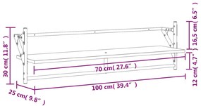 Ράφια Τοίχου με Μπάρα 2 τεμ. Μαύρα 100x25x30 εκ. - Μαύρο