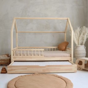 Κρεβάτι Παιδικό Montessori  Bello Plus με Αφαιρούμενα Κάγκελα 23cm  + Συρτάρι σε Φυσικό  Ξύλο  100×200cm  Luletto (Δώρο 10% έκπτωση στο Στρώμα)