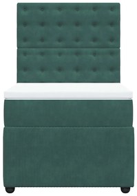 vidaXL Κρεβάτι Boxspring με Στρώμα Σκούρο Πράσινο 100x200εκ. Βελούδινο