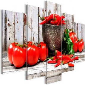 Πίνακας - Red Vegetables (5 Parts) Wood Wide 100x50