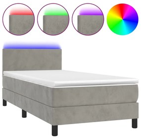 vidaXL Κρεβάτι Boxspring με Στρώμα & LED Αν.Γκρι 100x200 εκ. Βελούδινο