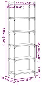 Βιβλιοθήκη 6 Επιπέδων Καφέ Δρυς 60 x 30 x 188 εκ. Επεξεργ. Ξύλο - Καφέ