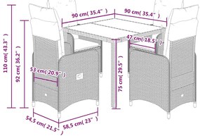 vidaXL Σετ Επίπλων Bistro Κήπου 5 τεμ. Γκρι Συνθετ. Ρατάν με Μαξιλάρια