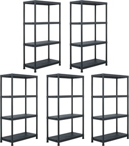 vidaXL Ραφιέρες 5 τεμ. Μαύρες 60 x 30 x 138 εκ. Πλαστικές