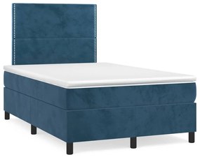 Κρεβάτι Boxspring με Στρώμα Σκούρο Μπλε 120x190 εκ. Βελούδινο - Μπλε