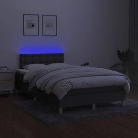 vidaXL Κρεβάτι Boxspring με Στρώμα &amp; LED Σκ.Γκρι 120x190εκ. Υφασμάτινο
