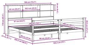 Κρεβάτι Βιβλιοθήκη Χωρίς Στρώμα Καφέ 180x200 εκ Μασίφ Πεύκο - Καφέ