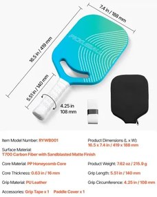 VEVOR Pro Carbon Fiber Pickleball Paddle with Aero Throat Honeycomb Core Racket