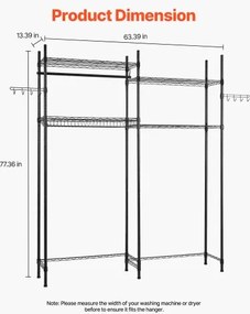 VEVOR Over Washer and Dryer Storage Shelf Two Row 4 Tiers Washer Rack Black