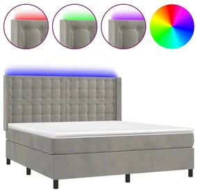 Κρεβάτι Boxspring με Στρώμα &amp; LED Αν.Γκρι 180x200 εκ. Βελούδινο - Γκρι