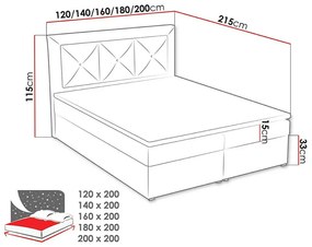 Κρεβάτι continental Pomona 113, Διπλό, Continental, Μπλε, 160x200, Ταπισερί, Τάβλες για Κρεβάτι, 160x215x115cm, 162 kg, Στρώμα: Ναι | Epipla1.gr