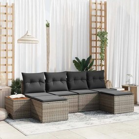 vidaXL Σετ Καναπέ Κήπου με μαξιλάρι 6 pcs Γκρι Πολυ Ρατάν