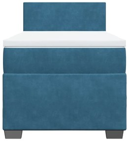 vidaXL Κρεβάτι Boxspring με Στρώμα Μπλε 90x200 εκ. Βελούδινο