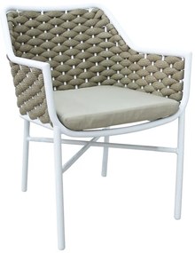 Πολυθρόνα Ortegia pakoworld αλουμίνιο με λευκό σκελετό- χακί σχοινί 57x62x82εκ