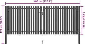 vidaXL Πύλη Κήπου Ανθρακί 400x125 εκ. από Ατσάλι