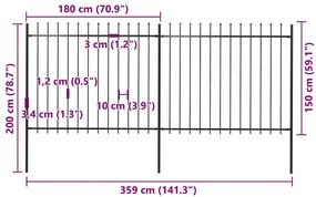 vidaXL Κάγκελα Περίφραξης με Λόγχες Μαύρα 3,4 x 1,5 μ. από Χάλυβα
