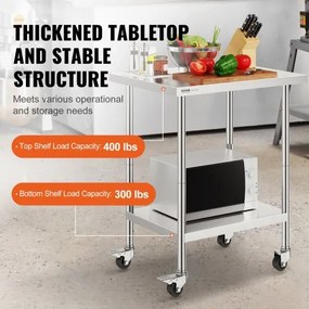 VEVOR Stainless Steel Work Table Commercial Prep Table 24x30 Inch With 4 Casters