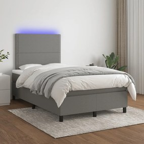 vidaXL Κρεβάτι Boxspring με Στρώμα &amp; LED Σκ.Γκρι 120x190εκ. Υφασμάτινο