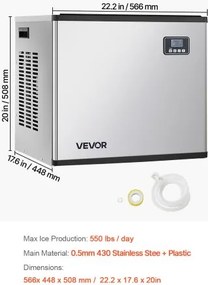 VEVOR Commercial Ice Maker Machine - Head 550 lbs/Day Self-Cleaning Ice Machine