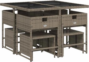 vidaXL Σετ Τραπεζαρίας Κήπου 9 τεμ. Γκρι Συνθ. Ρατάν με Μαξιλάρια