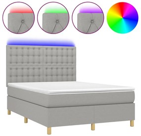 vidaXL Κρεβάτι Boxspring με Στρώμα &amp; LED Αν.Γκρι 140x190εκ. Υφασμάτινο