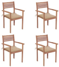 Καρέκλες Κήπου 4 Τεμαχίων από Μασίφ Ξύλο Teak με Μπεζ Μαξιλάρια - Μπεζ