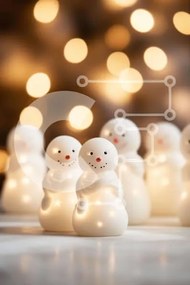 Intra Συλλεκτικό Ξύλινο Παζλ Plywood 4mm - Ομάδα ειδώλων χιονάνθρωποι με φωτισμένο φόντο Σε Ξύλινο Κουτί - Διαστάσεις: 10x10 cm – 25 κομμάτια